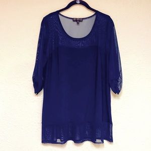 Navy Blue Blouse with Sheer Accents by Picadilly